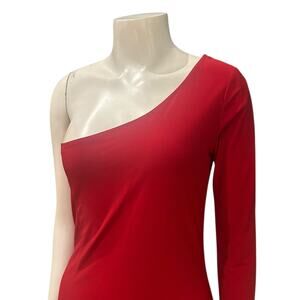 Vintage Red One Shoulder Mini Bodycon Stretch Dress Asymmetrical / Medium –